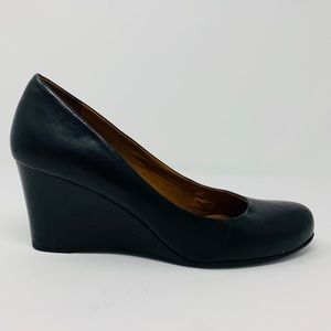 Franco Sarto Black Leather Wedge, Size 10